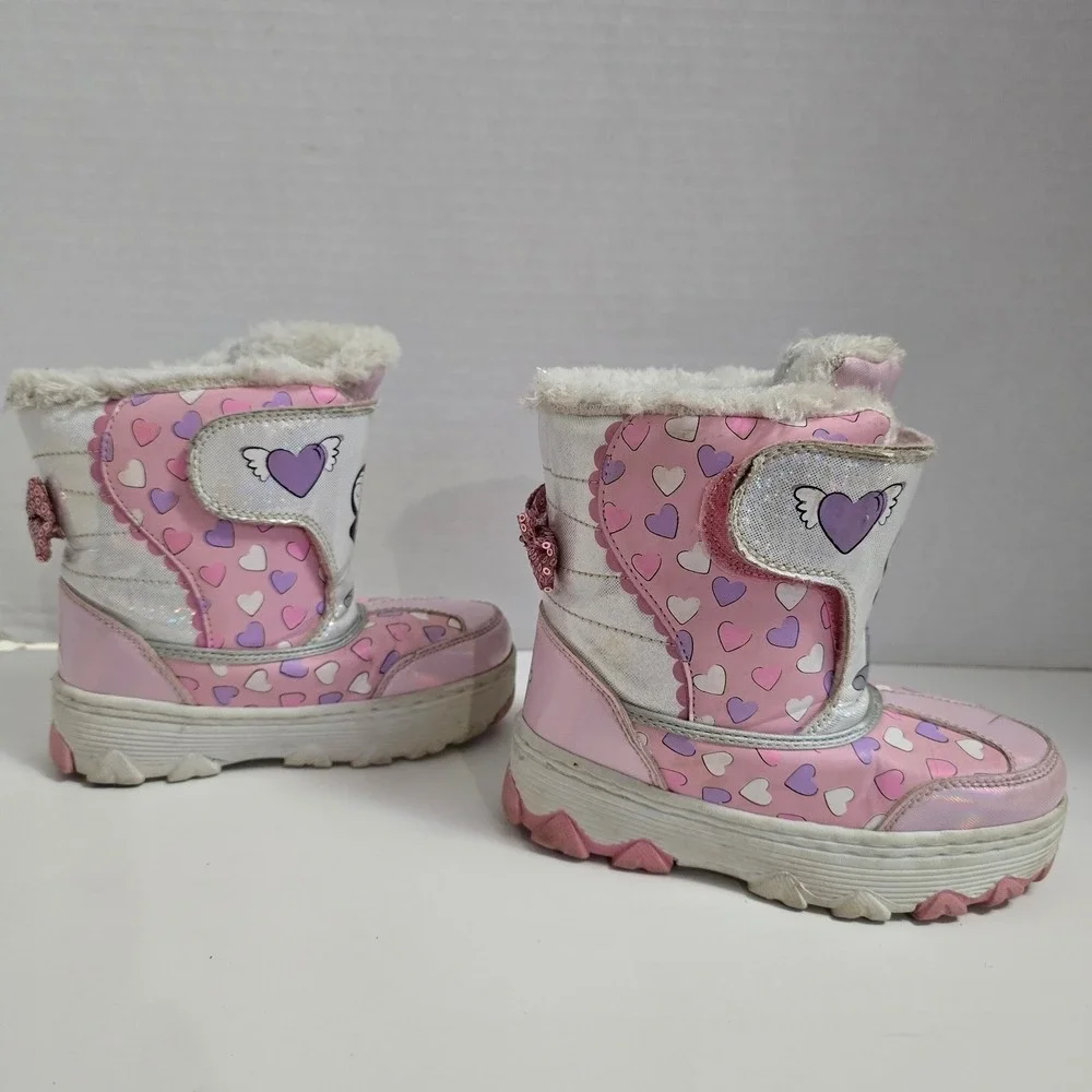Girls Minnie Mouse Unicorn Pink Winter Snow Boots Size 10 Disney Shimmery Sequin